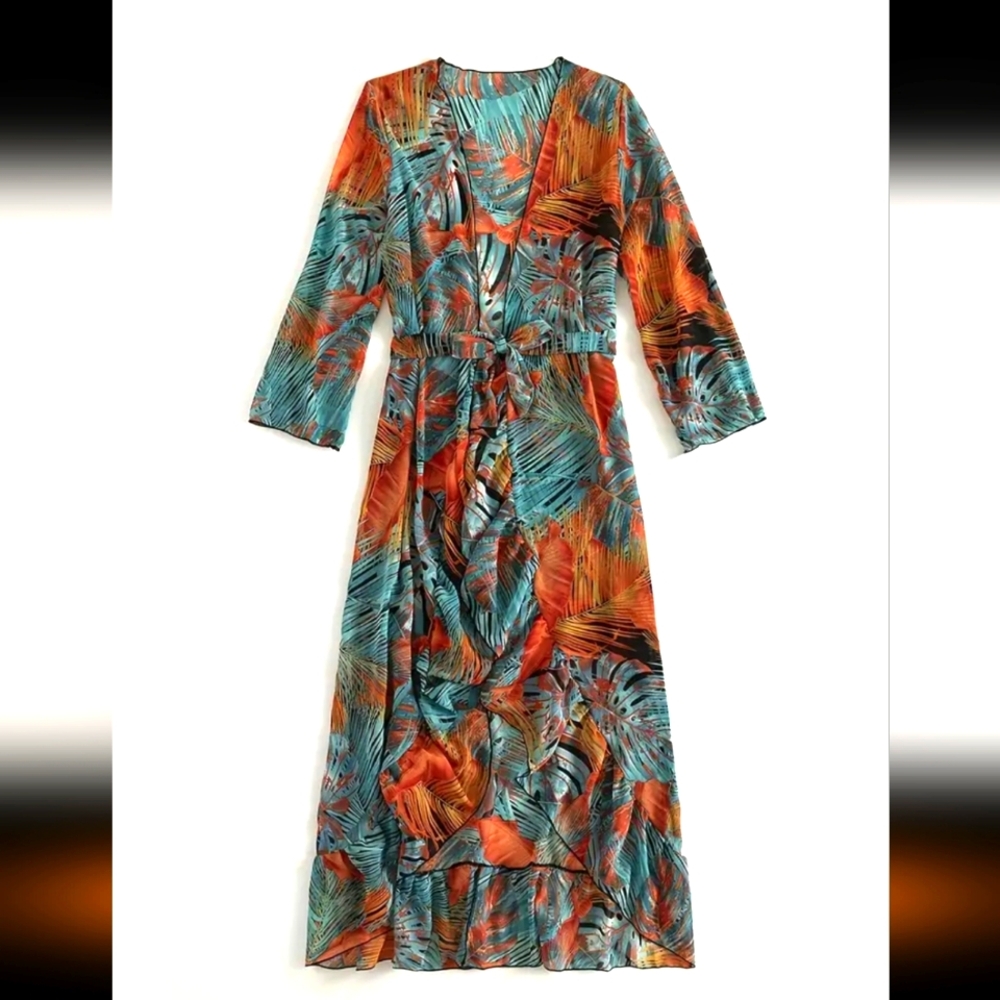 🌺NWOT TROPICAL HAWAII LEAF KIMONO BEACH COVER UP